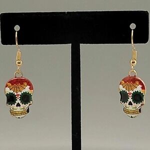 Colorful Sugar Skull Dangle Earrings, Halloween Jewelry